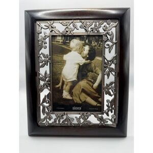 Sicura Signature Series 4x6 Photo Frame Wood Metal Floral Rhinestone Pewter Tone
